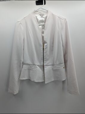 Guess Zip-Front Peplum Blazer Professional Small White Women's Career Workwear